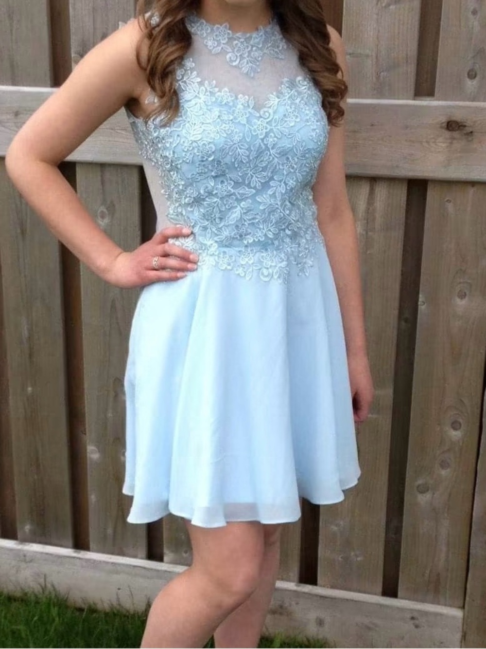 JJs House Light Blue Lace A-Line Cocktail Dress